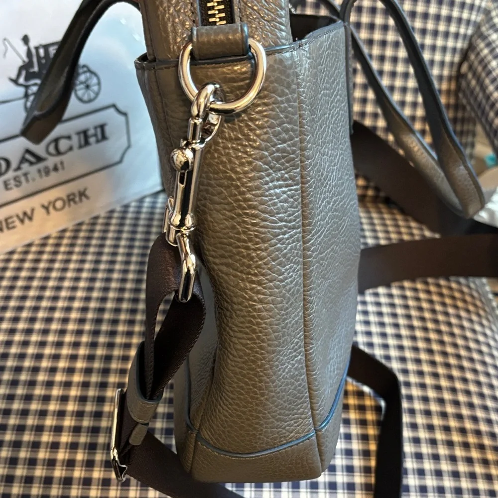 Coach Dark Gray pebbled Leather Men's Briefcase; grey black